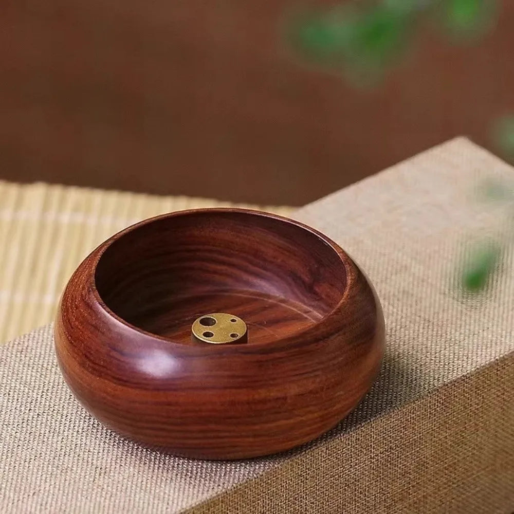 4 Holes Wooden Incense Holder Solid Wood Handcrafted Stick Holder Smooth Polished Retro Bowl Shape Censer Desktop Decor Vue