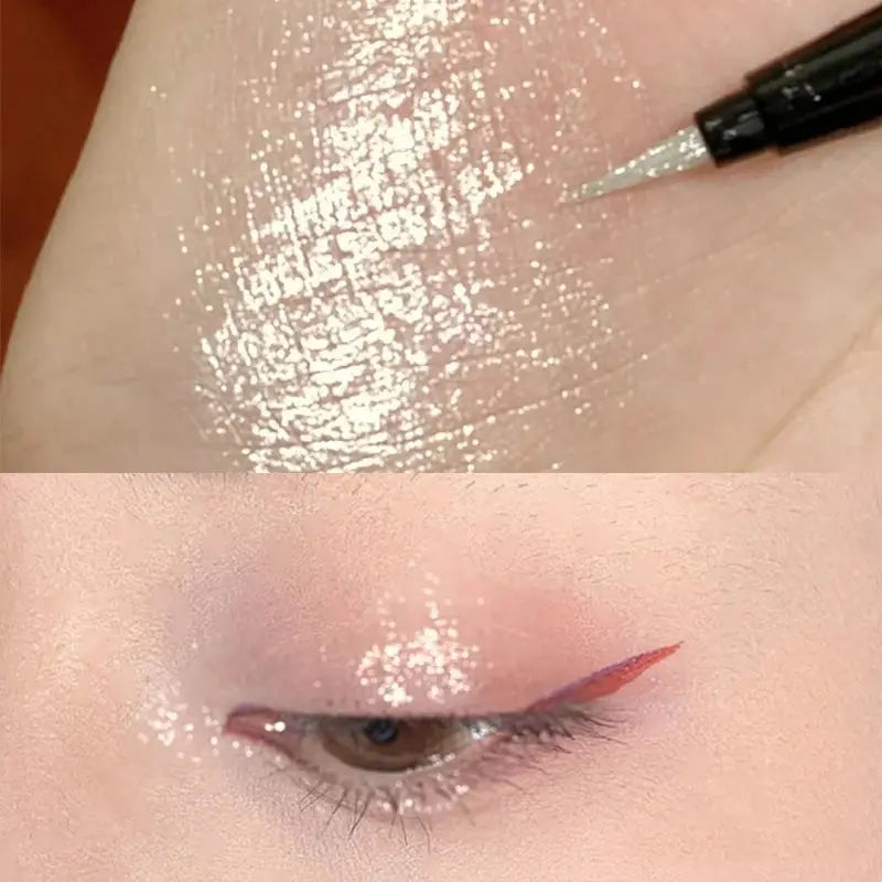 Korean Shimmer Eyeliner Pen Rose Pink Sparkle Waterproof Under-Eye Brightening Pencil Cute Student Look Vue
