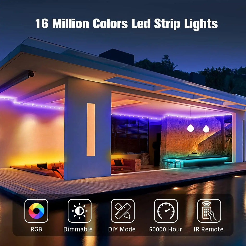 USB LED Strip Lights 20M RGB5050 Music Sync Remote Control Flexible Ribbon for Bedroom Party TV Backlight Game Car Room Lighting Vue