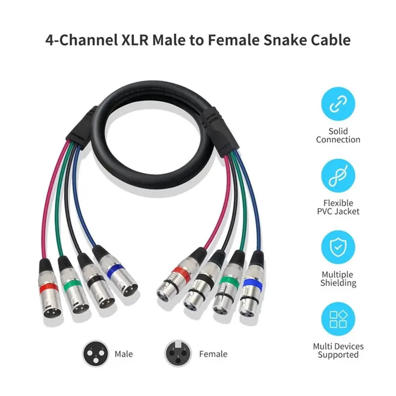 Hot-4 Channel XLR Cable Microphone Patch Cable 3Pin XLR Speaker Cable For Live, Recording, Studio Vue