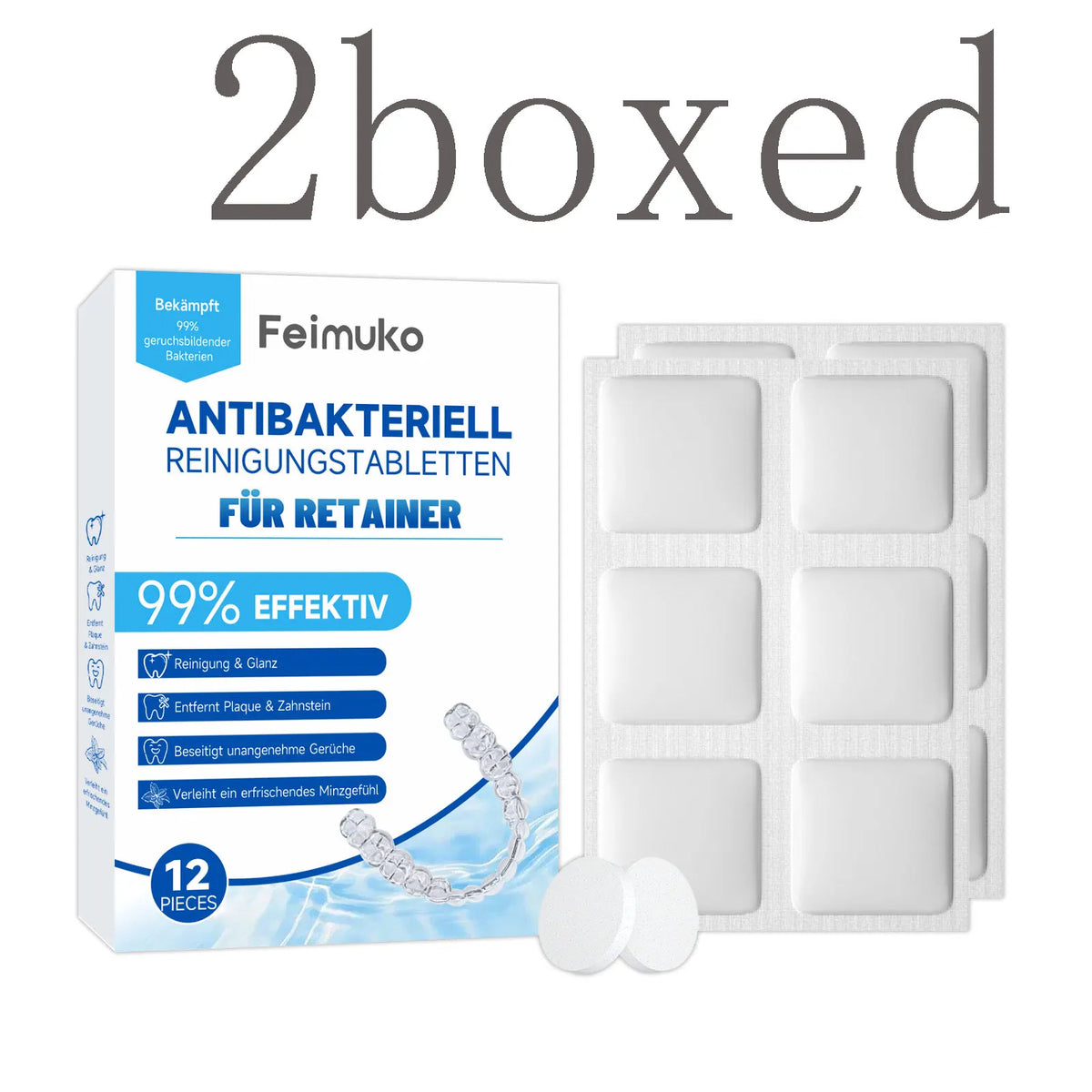 Denture & Retainer Cleansing Tablets – Powerful Removes Tartar, Stains & Buildup, Eliminates Odor, for Daily Denture Care Vue 2boxed