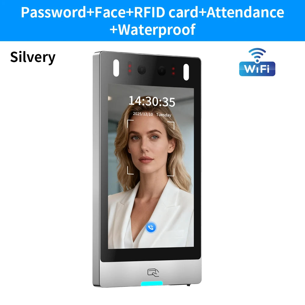 Asia Teco World Debut IP65 8inch 5000user TCP/IP WIFI Dynamic Face Recognition Access Control Attendance Machine Password+RFID Vue AI801-Slivery