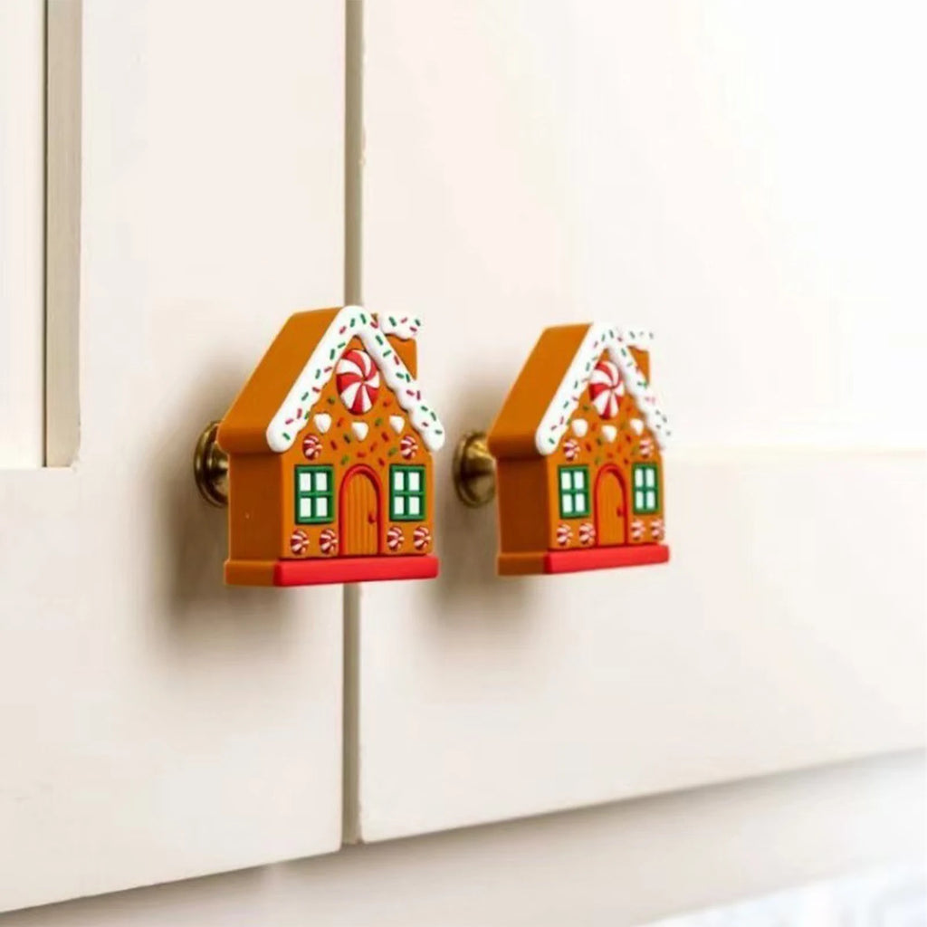 10x Christmas Button Covers Gingerbread House Shape Christmas Ensemble Enhancements Gingerbread Silicone Easy to Install Vue