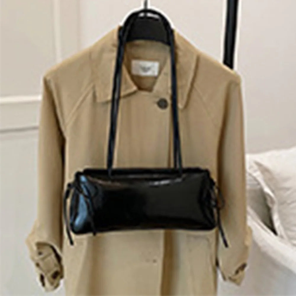 Trendy Multicolor Shoulder Bag PU Leather Bowknot Versatile Commuting Bag with Lace Ribbon Large Capacity Underarm Bag Shopping Vue Black