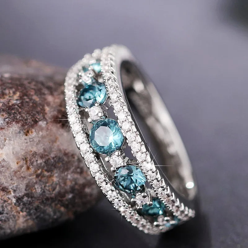 Huitan Blue CZ Ring for Women – Sparkling Cubic Zirconia Band CZ Fashion Ring Vue Q152 8