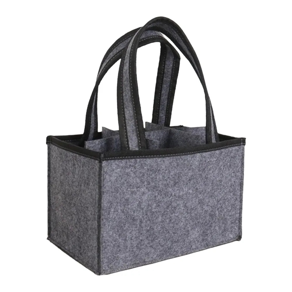 Portable 6 Compartments Wine Bottle Holder Bag Washable Multi-Purpose Felt Bottle Holder with Handle Wine Bottle Carrier Wedding Vue 9.45x6.30x6.30 in