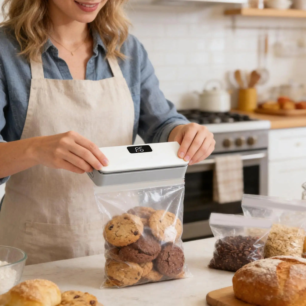 6-Mode Rechargeable Magnetic Mini Bag Sealer with Cutter Electric Handheld Snack Chip Cereal Food Preservation Sealer for Home Vue