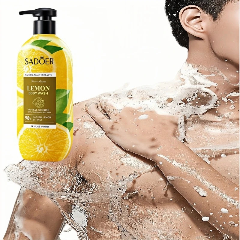 Lemon Shower Gel 400ml, Hypoallergenic, Alcohol-Free, Moisturizing, Nourishing for Skin Care, Refreshing and Oil-Controlling, Suitable for Use All Year Round, Easily Controls Oil and Cleanses Dirt through Rubbing, and Lasts f Vue