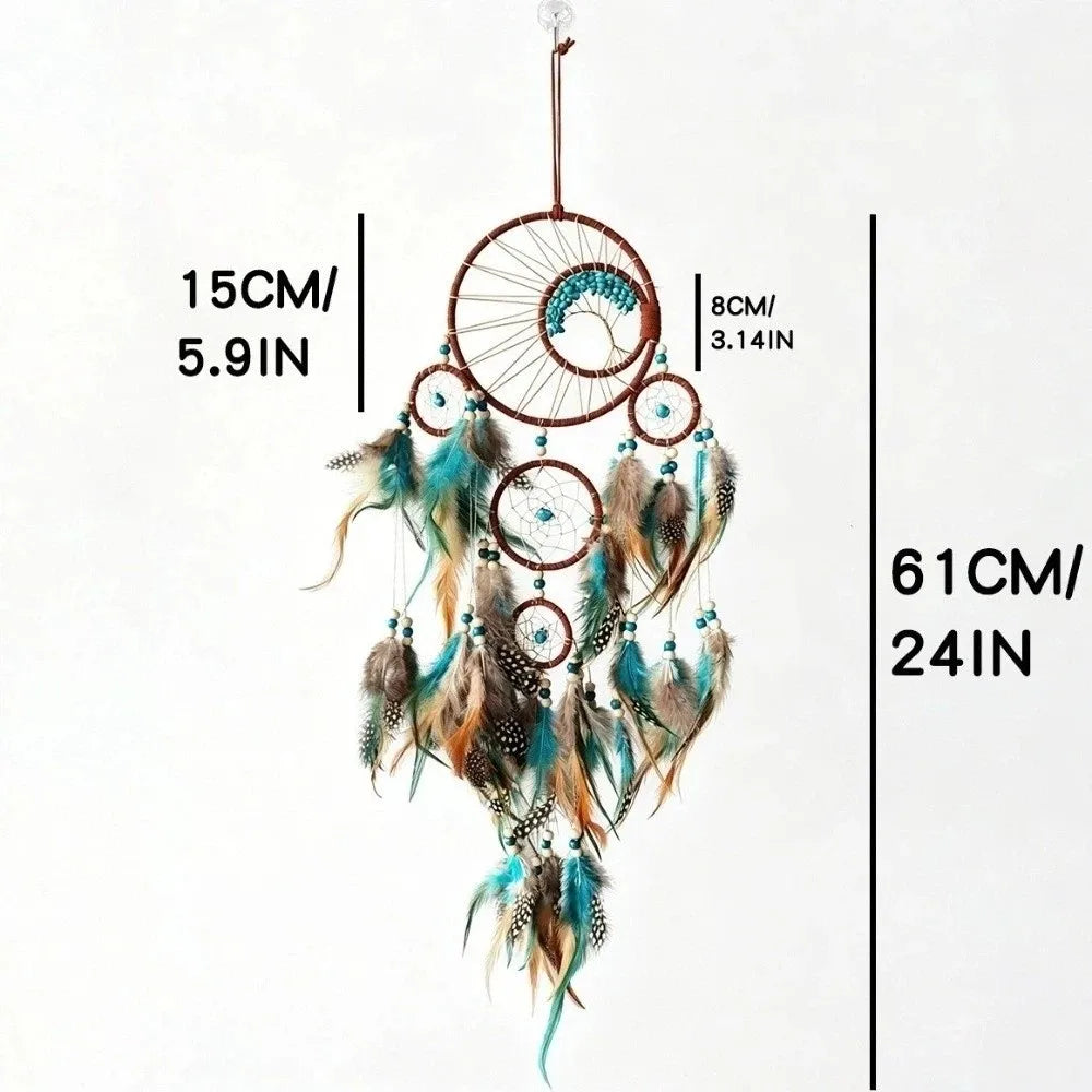 Hanging Pendant Boho Style Vintage Dream Catcher Handmade Decorative Vintage Wind Chime with Feather Hanging Ornament Home Vue