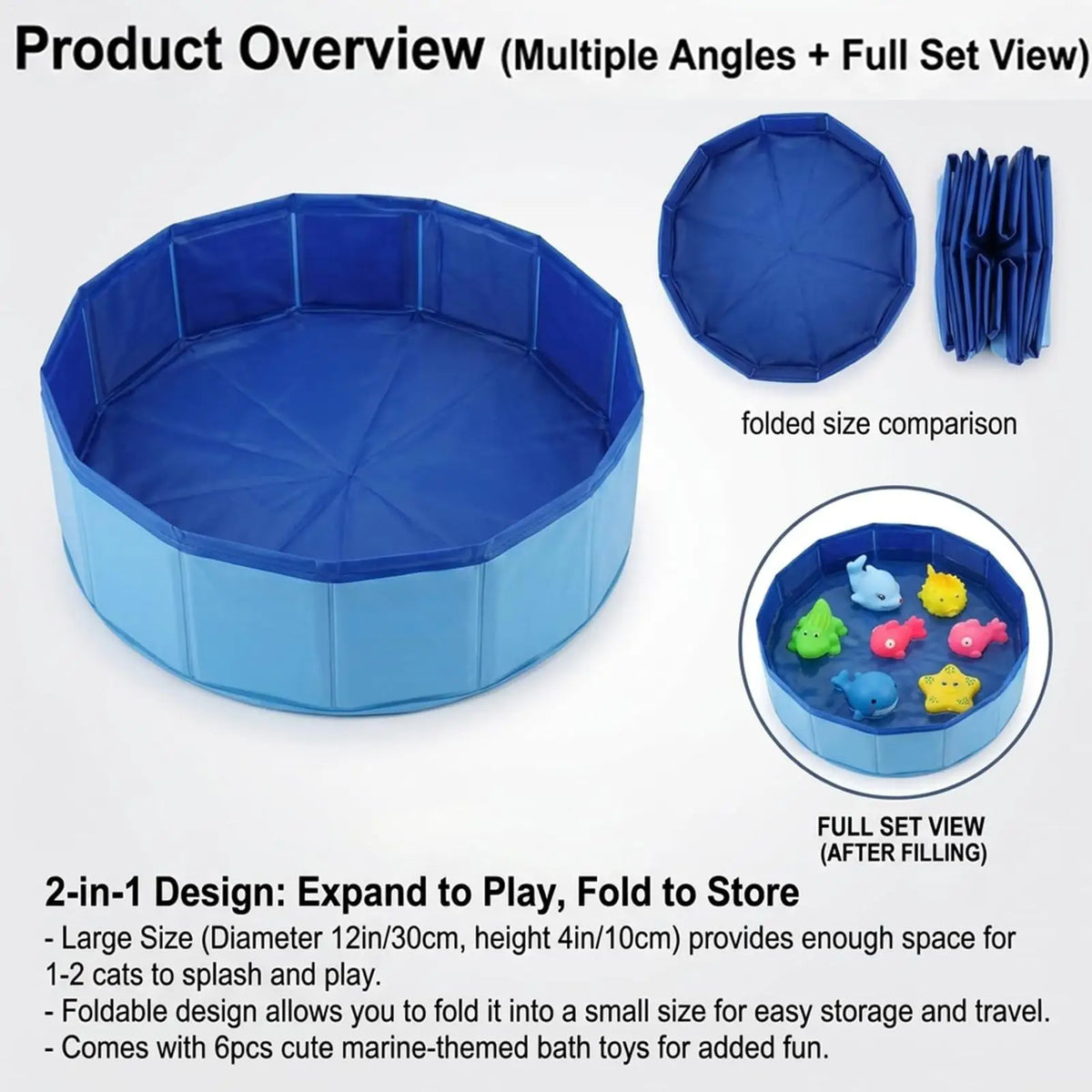 Foldable Dog Swimming Pool Portable High Strength Pet Bathtub for Home Apartment Indoor Outdoor Backyard Patio Deck Balcony Vue