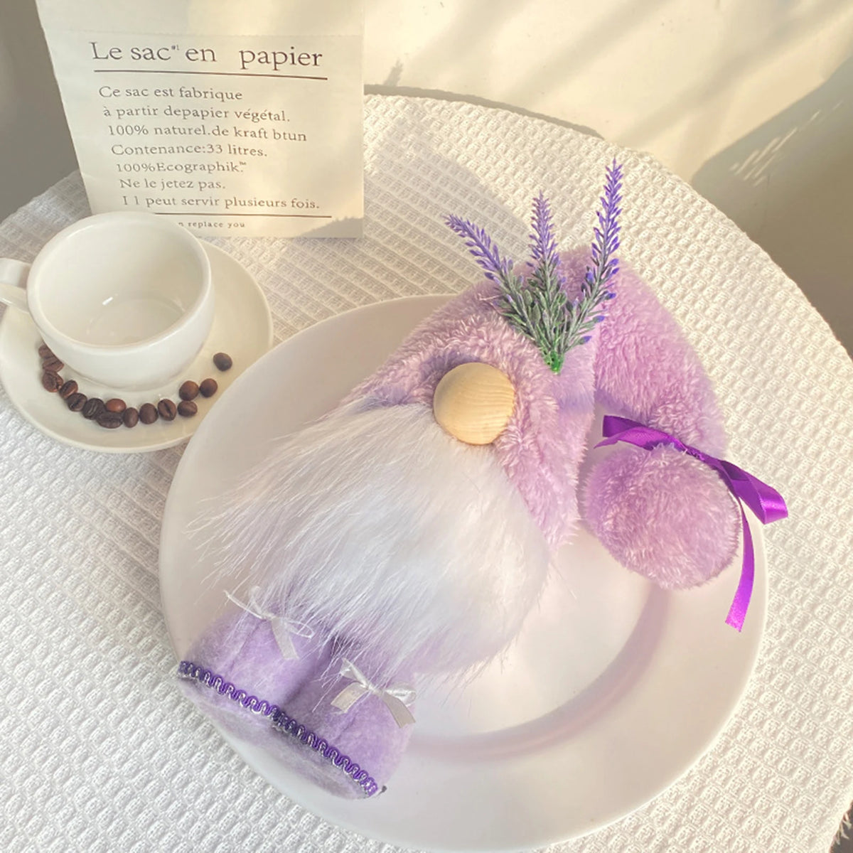 Spring Gnome Plush Lavender Purple Hat – Table Topper Decor Plush Gnome Decor Vue