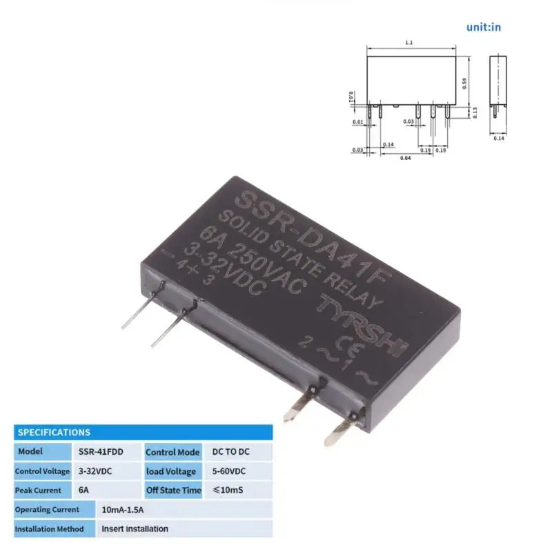 SSR-41FDD/41FDA Solid State Relays DC To DC Slim Relay Module 3-32VDC 6A Mini Relay Non-contact DIN Rail Relay Vue
