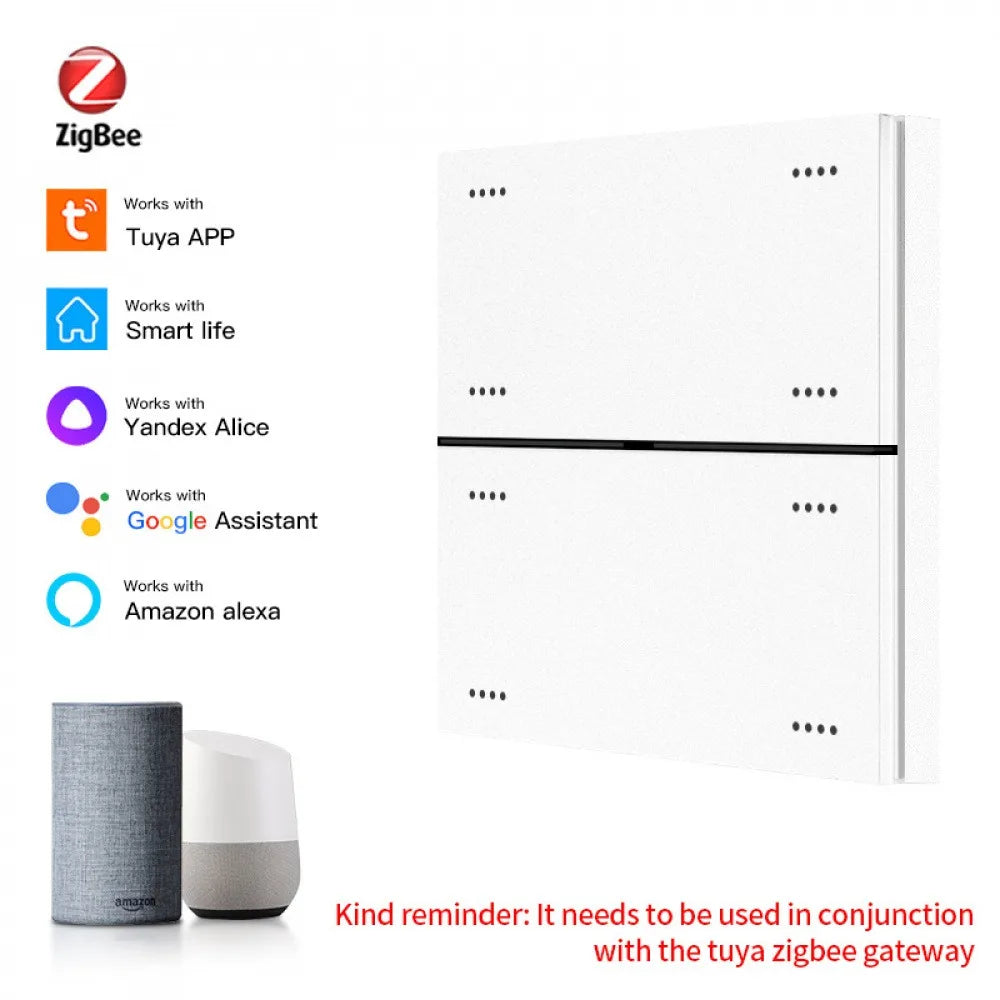 Tuya Zigbee Smart Switch AC110-220V 300W 8-key Smart Switch 10A Timing Switch Google Voice Smart Home Control work with Gateway Vue
