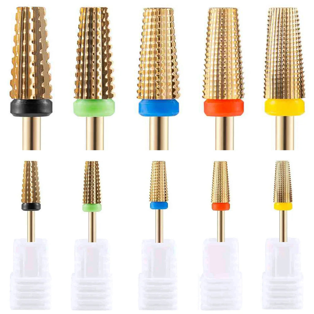 Gold Plated Tungsten Steel Nail Drill Bit Safely Remove Acrylic Hard Gel for Electric Manicure Machine Clean Tools Vue