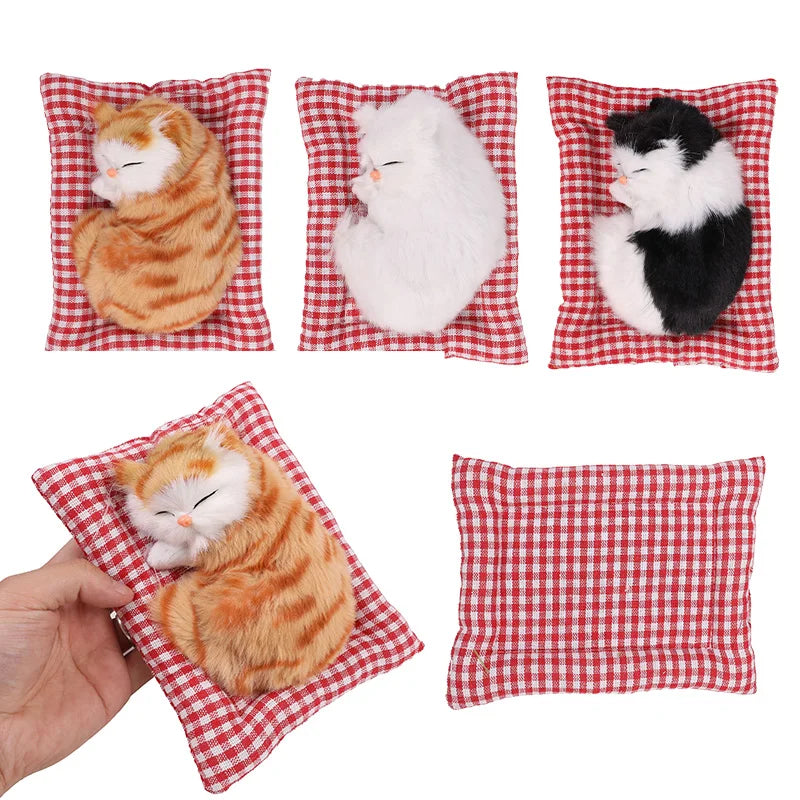 Cute Plush Kittens Doll Toy for Home And Car Decoration Simulation Sleeping Cats Car Ornaments Lovely Dashboard Decor Vue