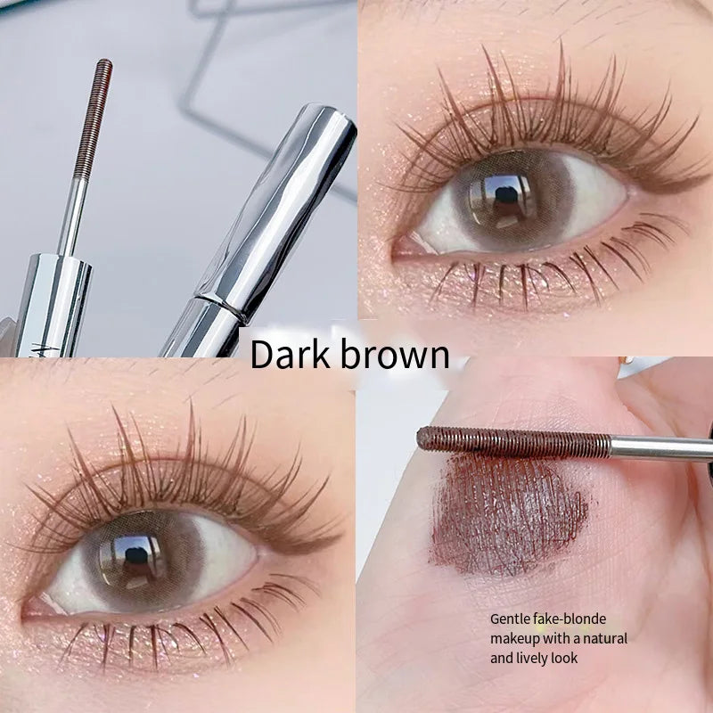 Waterproof Metallic Tube Mascara Black/Brown Silk Fiber Long Curling Non-Clumping Eyelash Extensions Spiral Makeup for Eyes Vue 24351-brown