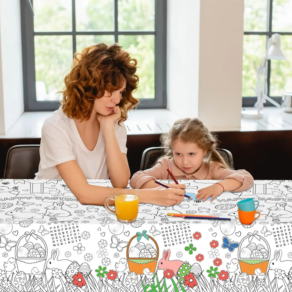 Party Activity Easter Bunny Tablecloth Childrens Doodle Disposable Paper DIY Eco Friendly Table Cover Kids Craft Protector Vue