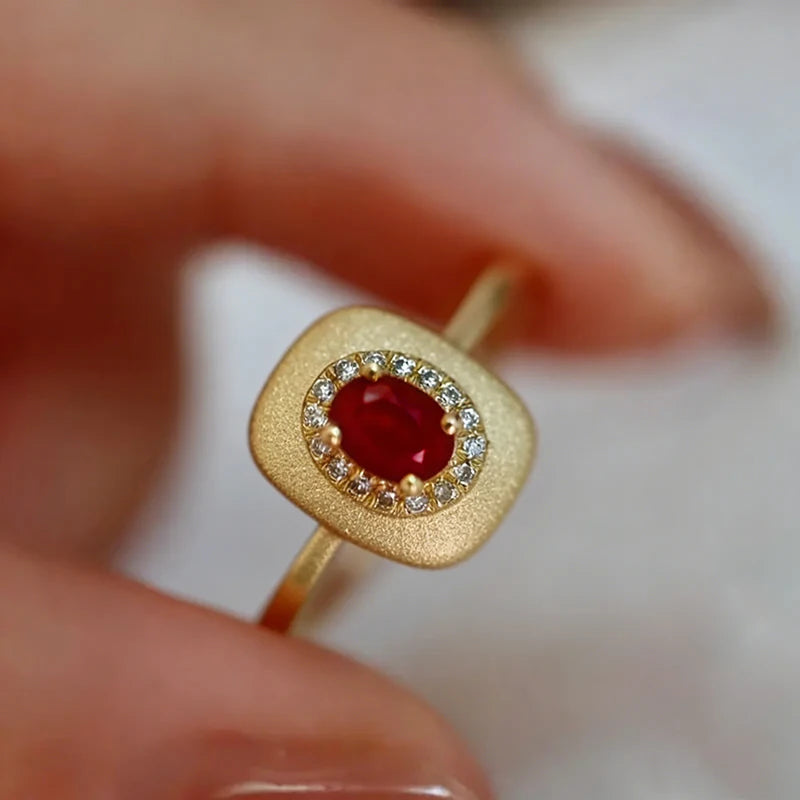 Huitan Red CZ Gold-Tone Ring | Women's Wedding & Engagement Band Fashion Ring Vue
