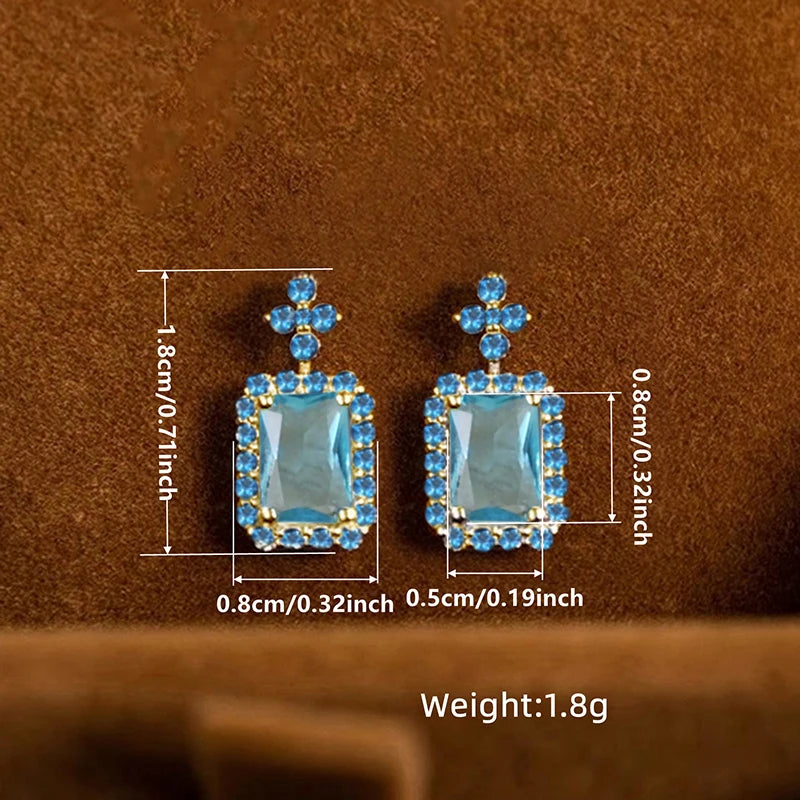 Huitan Light Blue CZ Drop Earrings – Geometric Fashion Jewelry CZ Drop Earrings Vue