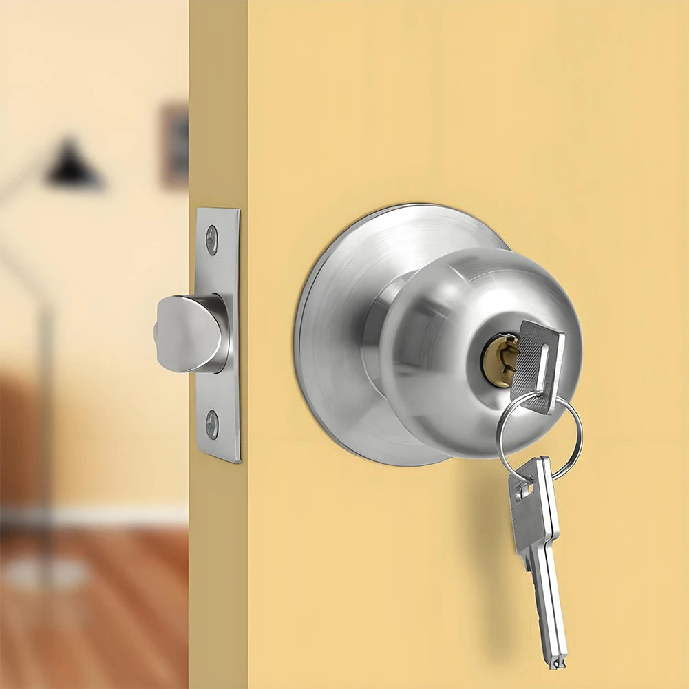 Aluminum Alloy Globular Door Knobs Rotation Lock Knobset Handle Metal Door Knob With Key For Bedrooms Living Rooms Vue
