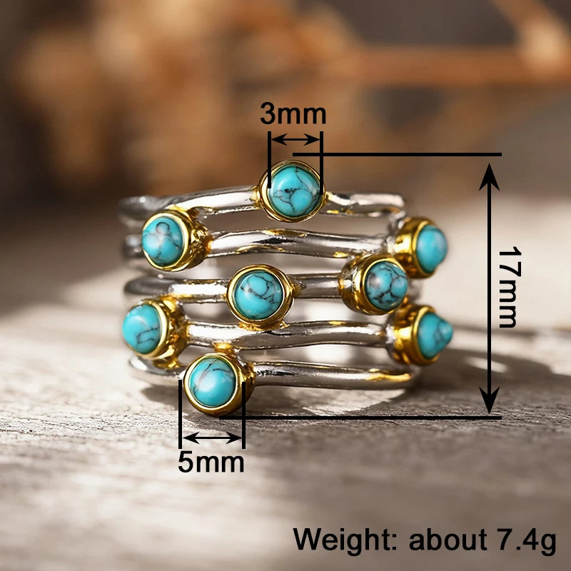 Huitan Vintage Bohemian Imitation Turquoise Ring for Women Fashion Ring Vue