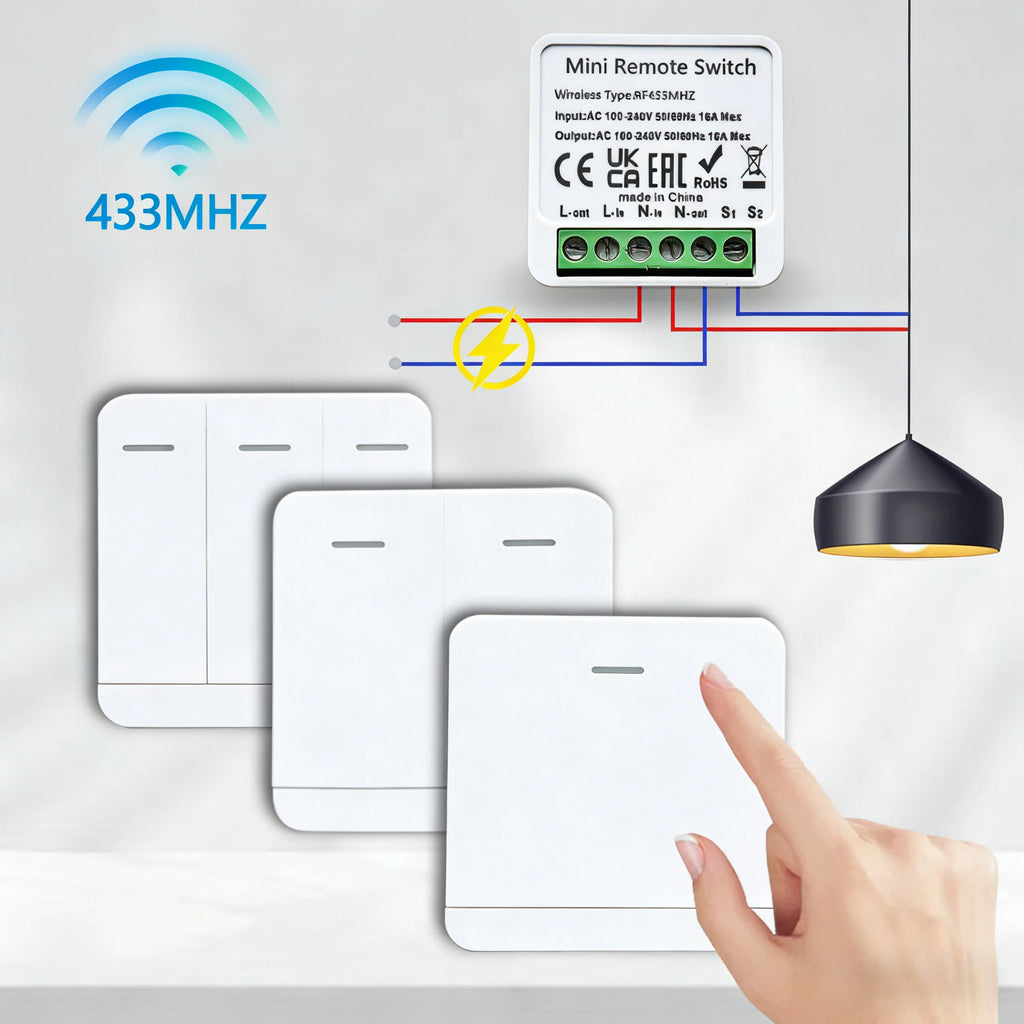 RF 433MHz Smart DIY Wireless Switch 1/2/3 Gang 86 Wall Panel Remote Control Relay Module for Home LED Light Automation System Vue