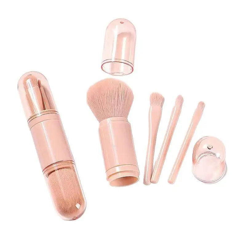 Retractable 4 in 1 Makeup Brushes Set Portable Kabuki and Three Eye Brushes for Quick Touch Ups Compact for Handbags and Travel Vue
