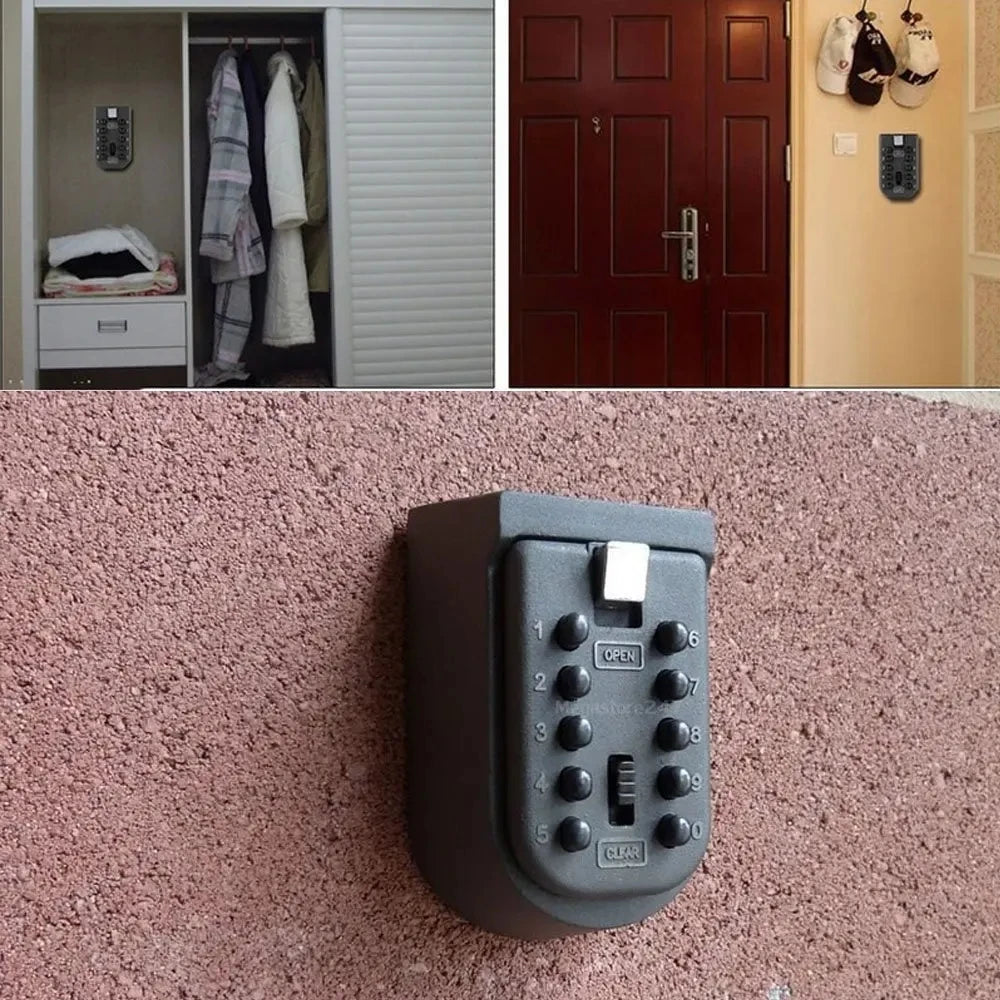 Wall Mounted Key Safe Storage Anti-theft Key Box With Combination Lock 10-Digital Password Weatherproof Cover Home Outdoor Use Vue