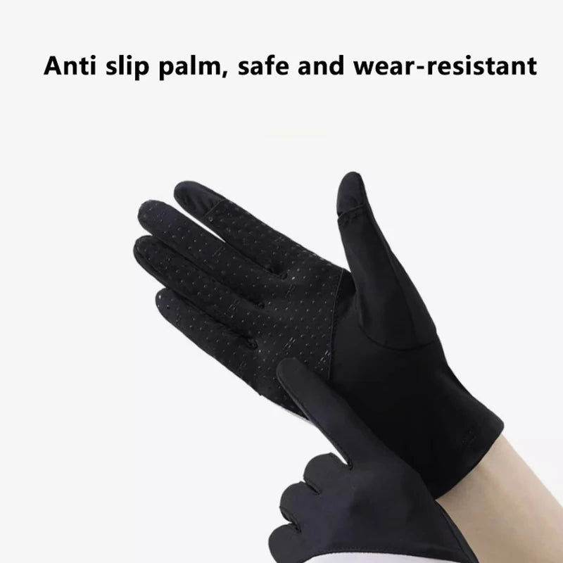 1 Pair One Size Sunscreen Breathable Anti-UV Cooling Fabric Slip Gloves Sun Protection Gloves For Outdoor Cycling Driving Vue