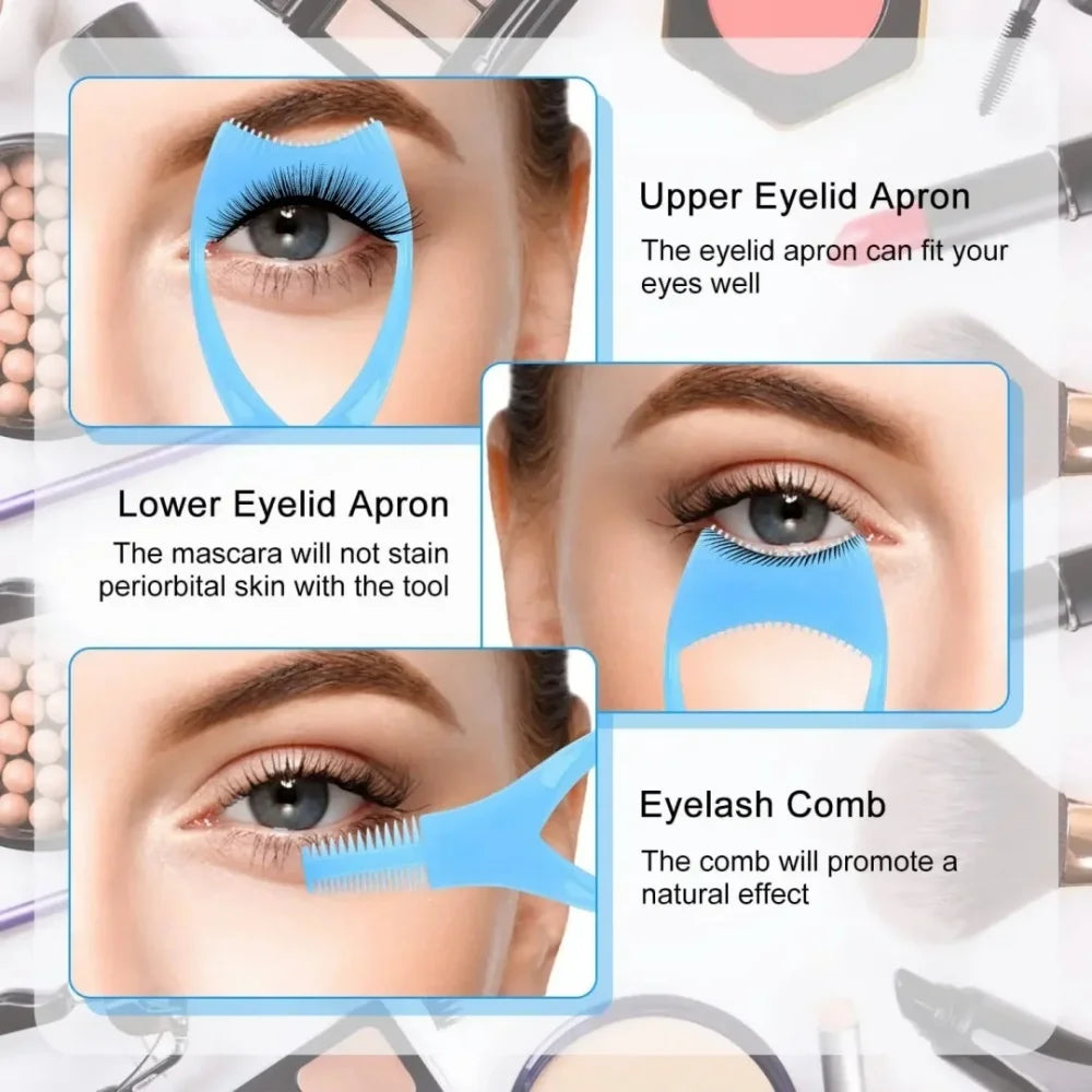 3 in 1 Mascara Applicator Template with Eyelash Curler Guard and Case Eyeliner Holder Eyelash Aid Eyebrow Drawing Assistant Tool Vue