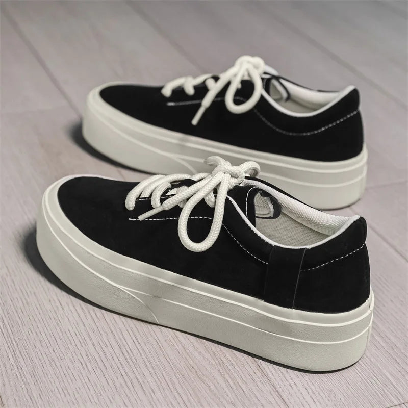 Men's Thick Sole Low Top Casual Sneakers – Lace-Up Board Shoes Casual Board Shoes Vue