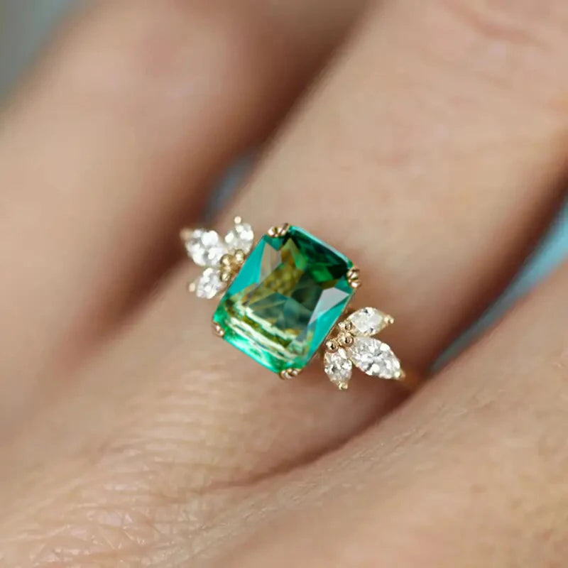 Huitan Green Cubic Zirconia Gold Ring for Women | Sizes 5–14 Fashion Ring Vue