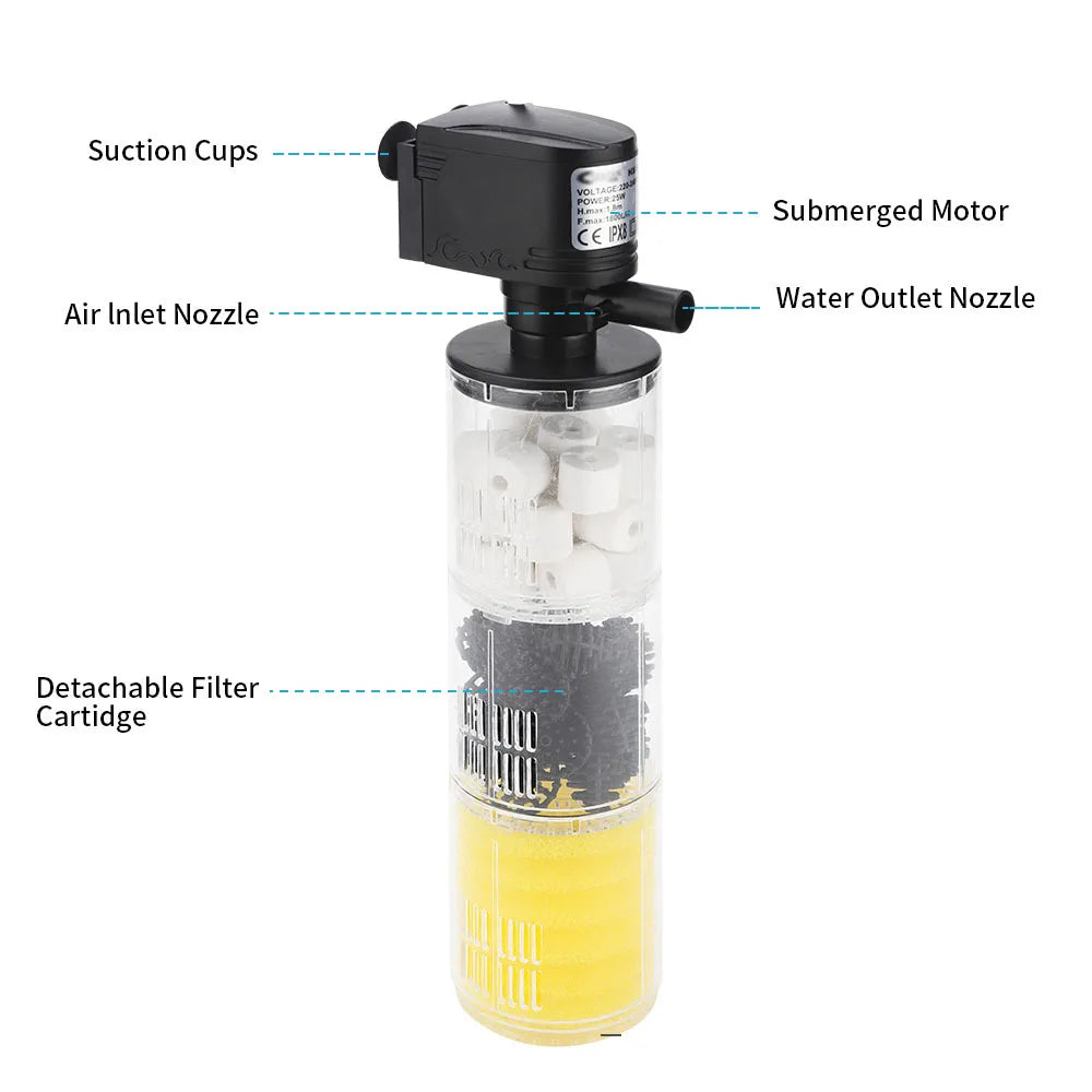 220V 3 in 1 Aquarium Multifunction Filter Pump Oxygen Fish Tank 4 Layers Filter Aquarium Internal Filter Material Air Pump Vue