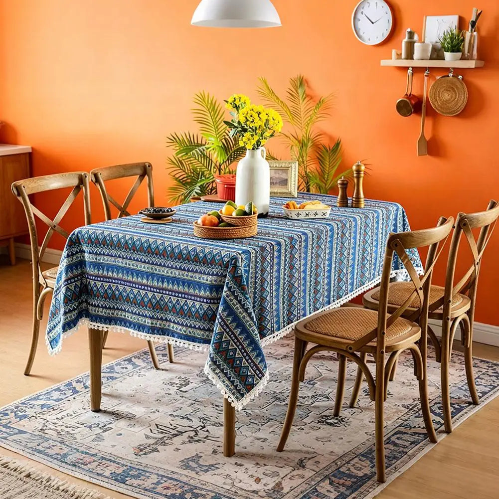 Retro Geometric Tablecloth Polyester Cotton Blend Table Cover Dustproof for Kitchen Dining Room Wedding Party Home Decor Vue