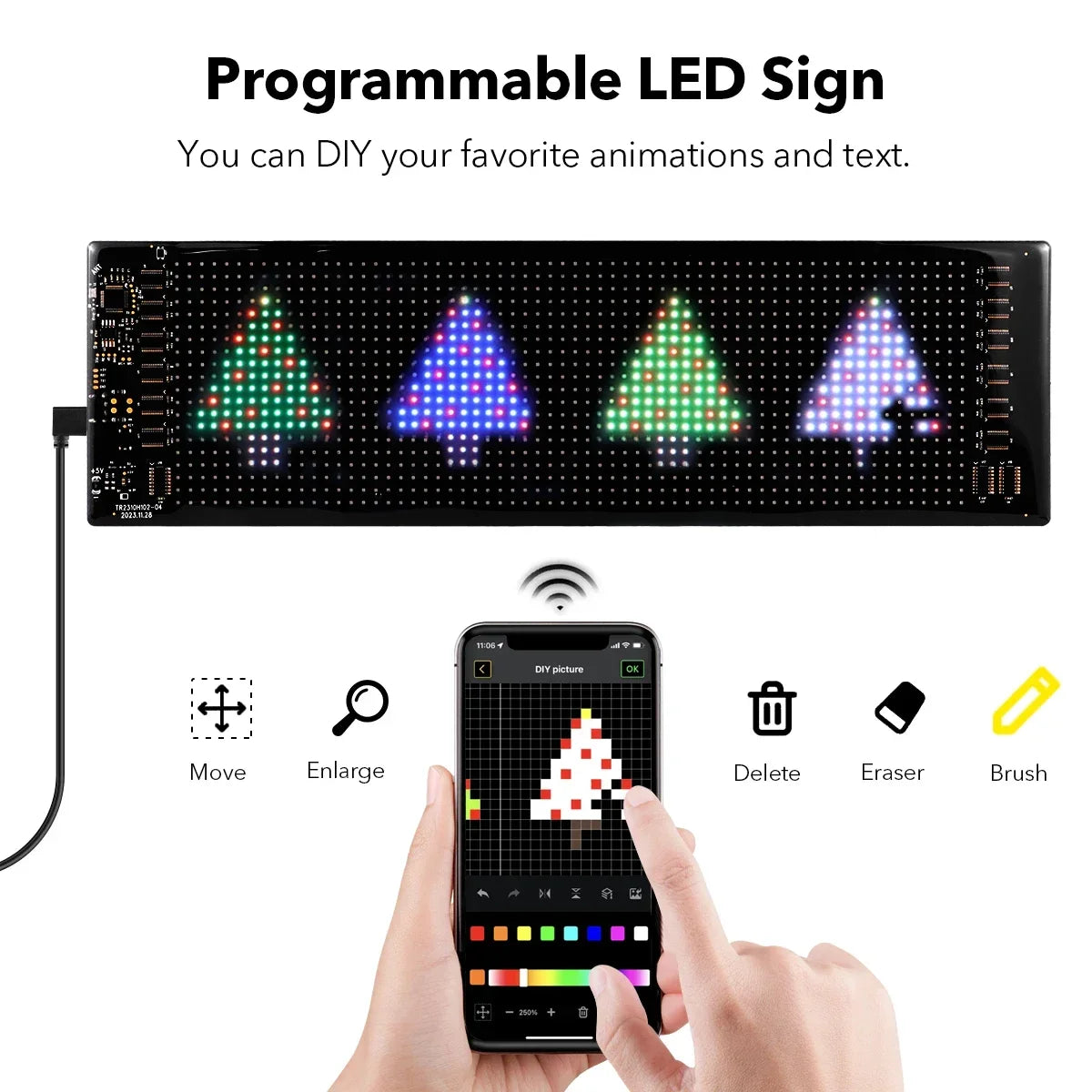 Scrolling Advertising LED Sign Panel Bluetooth App Control Logo Light Customize Text Pattern Animation Programmable Car Display Vue