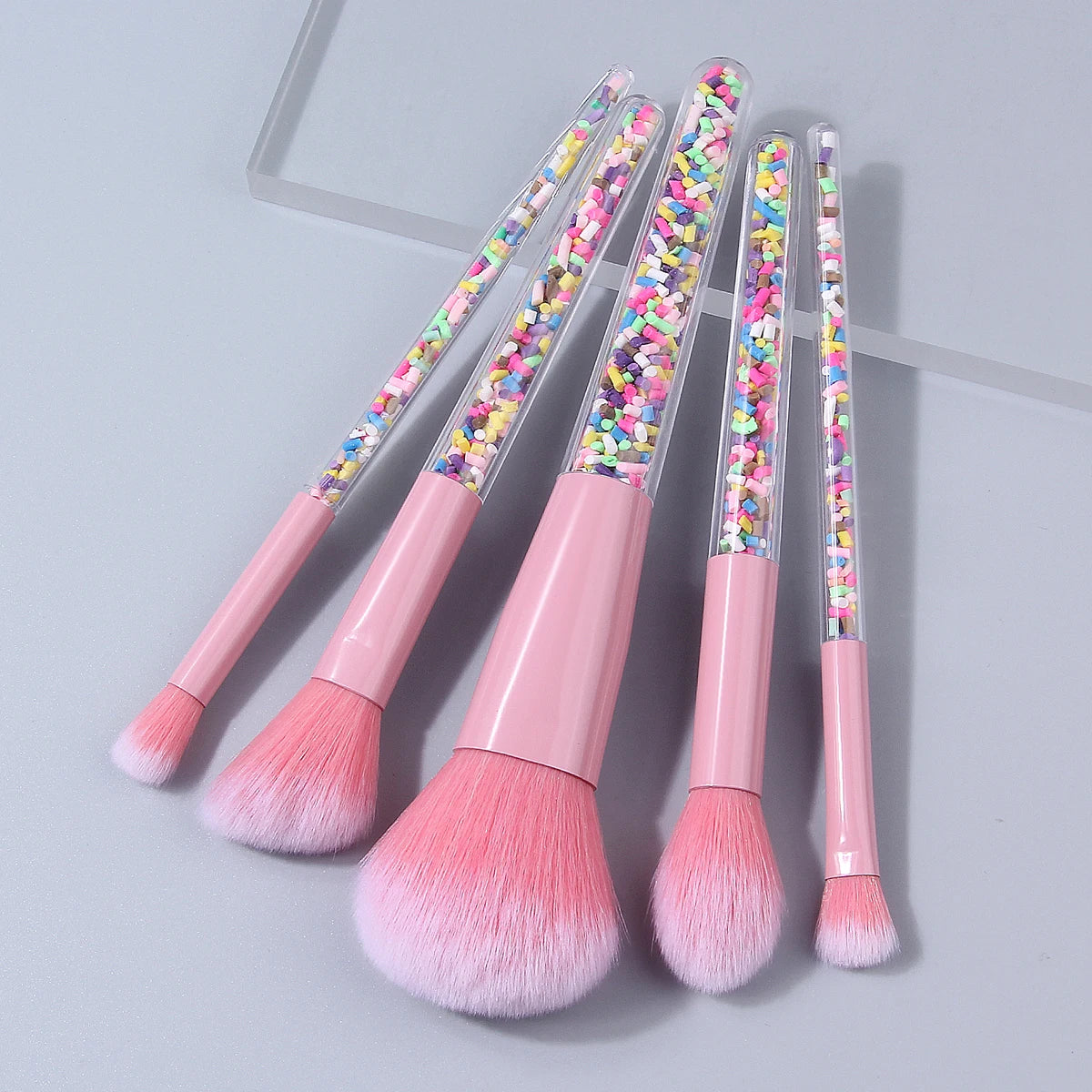 5PCS Candy Sprinkle Makeup Brushes Set Pink Soft Synthetic Brushes for Face & Eye Vue Pink