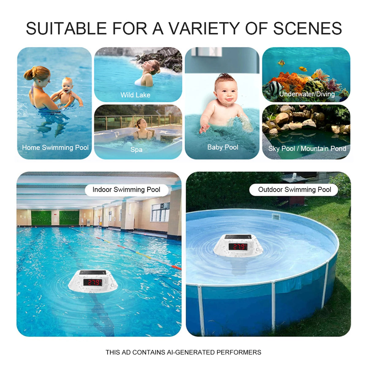 Solar Digital Pool Thermometer IP68 – RGB Light & 2200mAh Pool Thermometer Vue