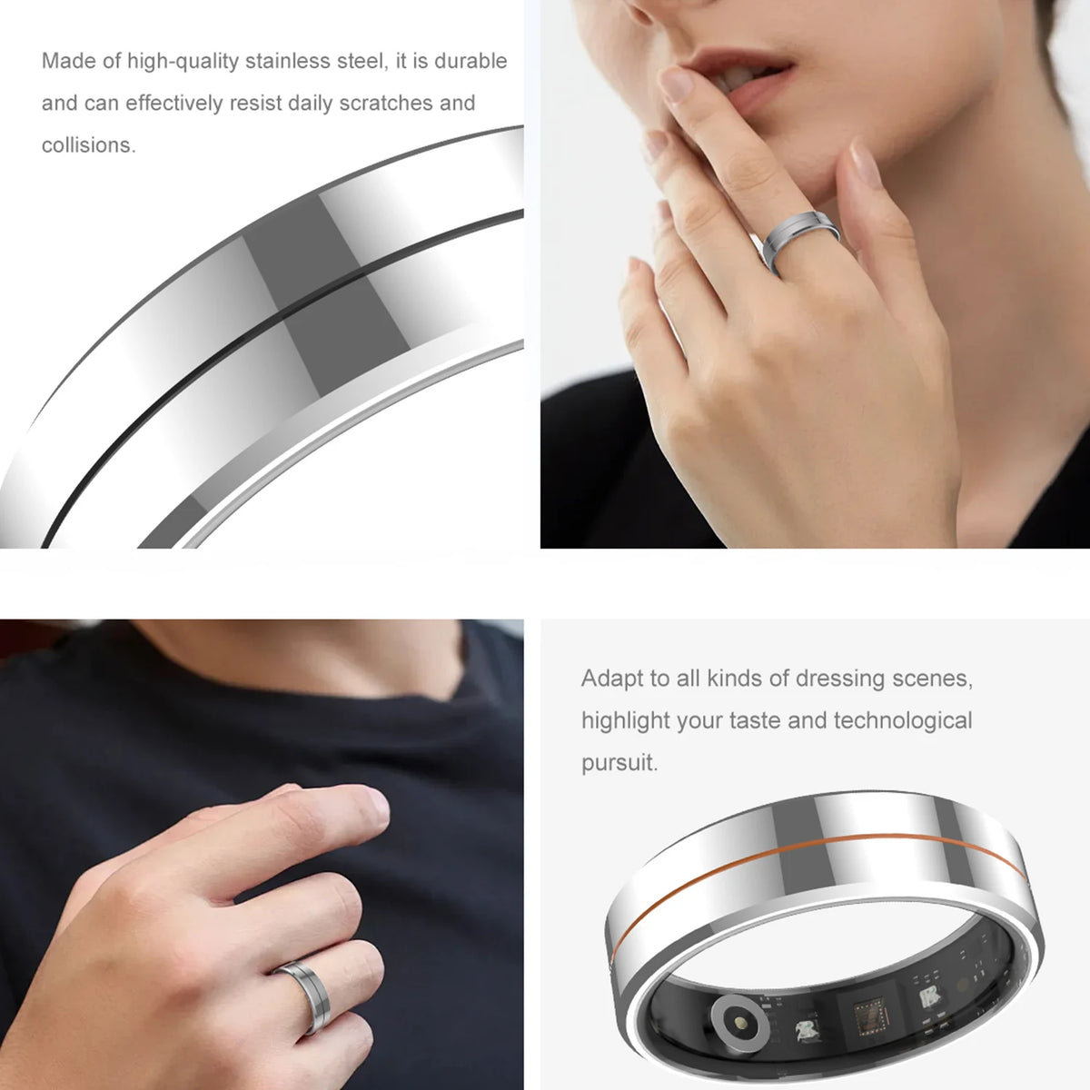 New 5ATM Waterproof Smart Ring 24 hour Heart Rate&Blood Oxygen&Sleep Monitor Fashion Sports Ring Music Control For Men Women Vue