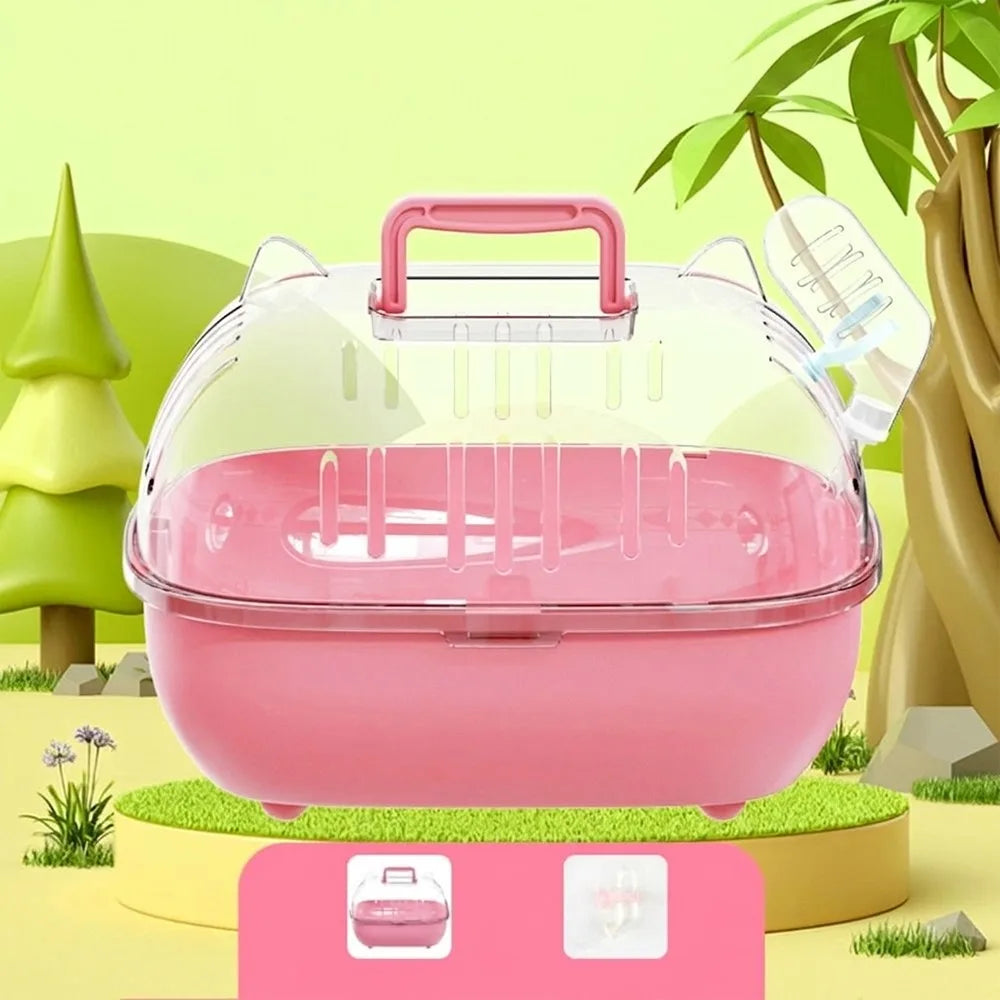 Transparent Cover Hamster Carrier Box Large Space Double Layer Travel Hamster Cage Ventilation Slots Escape Proof Hamster Villa Vue Pink Style A