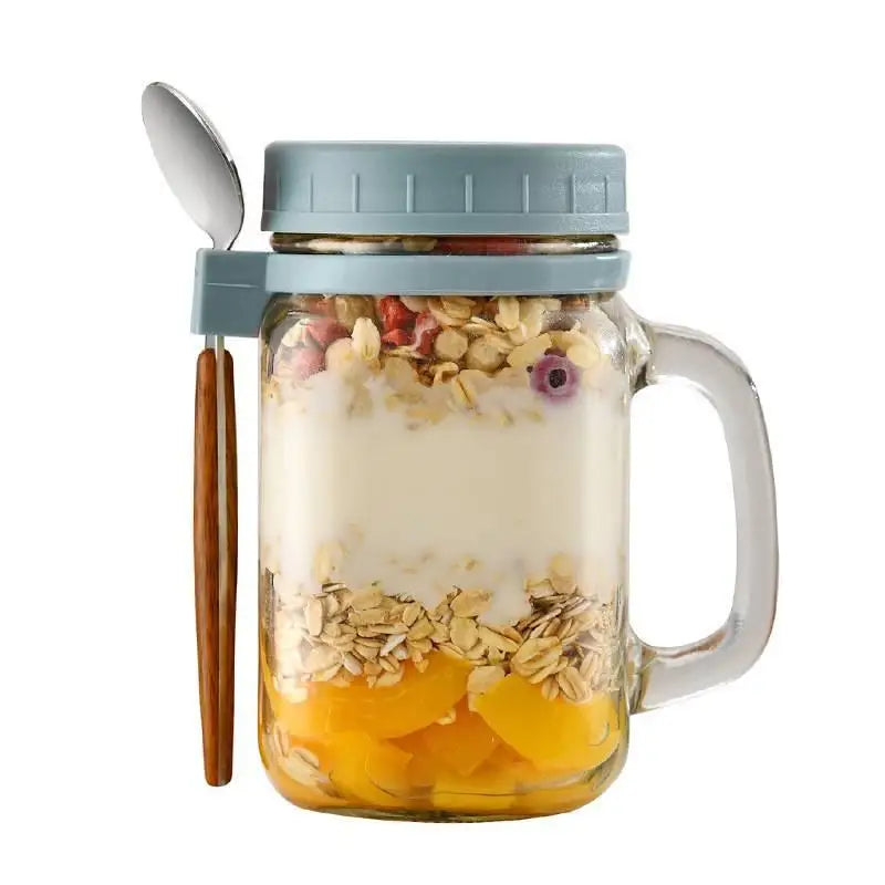 Overnight Oats Containers Handle Lid Spoon Glass Oatmeal Jars Cereal Vue gray