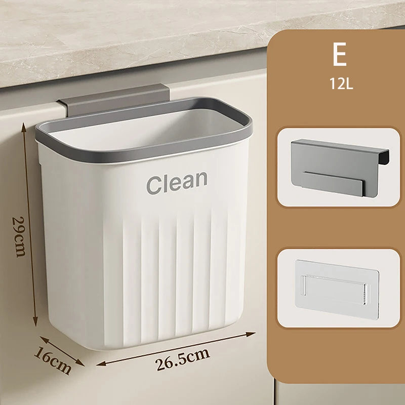 8.5/12L Kitchen Trash Can Wall Mounted Hanging Trash Bin With Lid Garbage Can For Cabinet Under Sink Waste Garbage Compost Bin Vue E