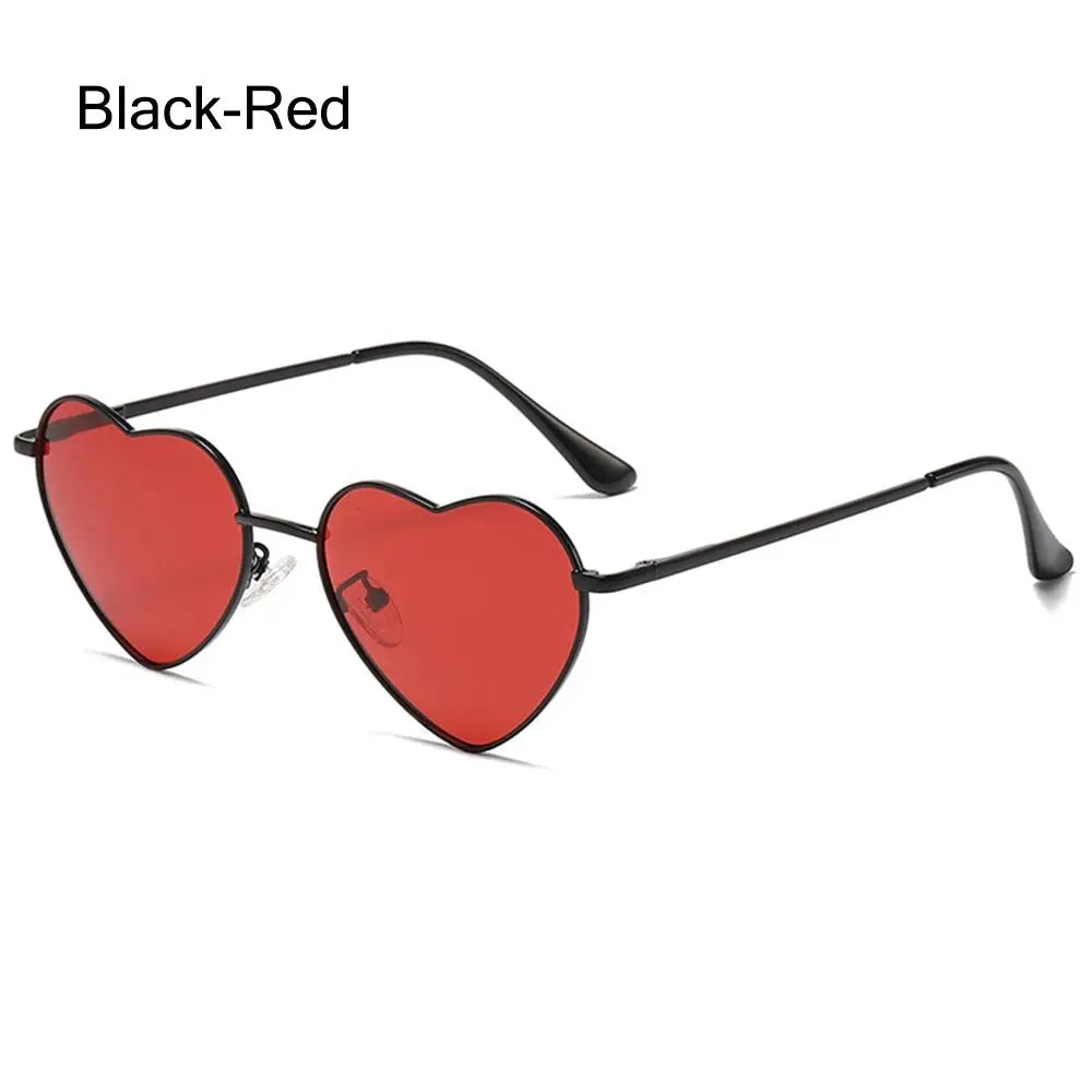 Women Fancy Accessories Metal Frame Heart Sun Glasses Shades 90s Glasses Heart-Shaped Sunglasses Vue Black-Red