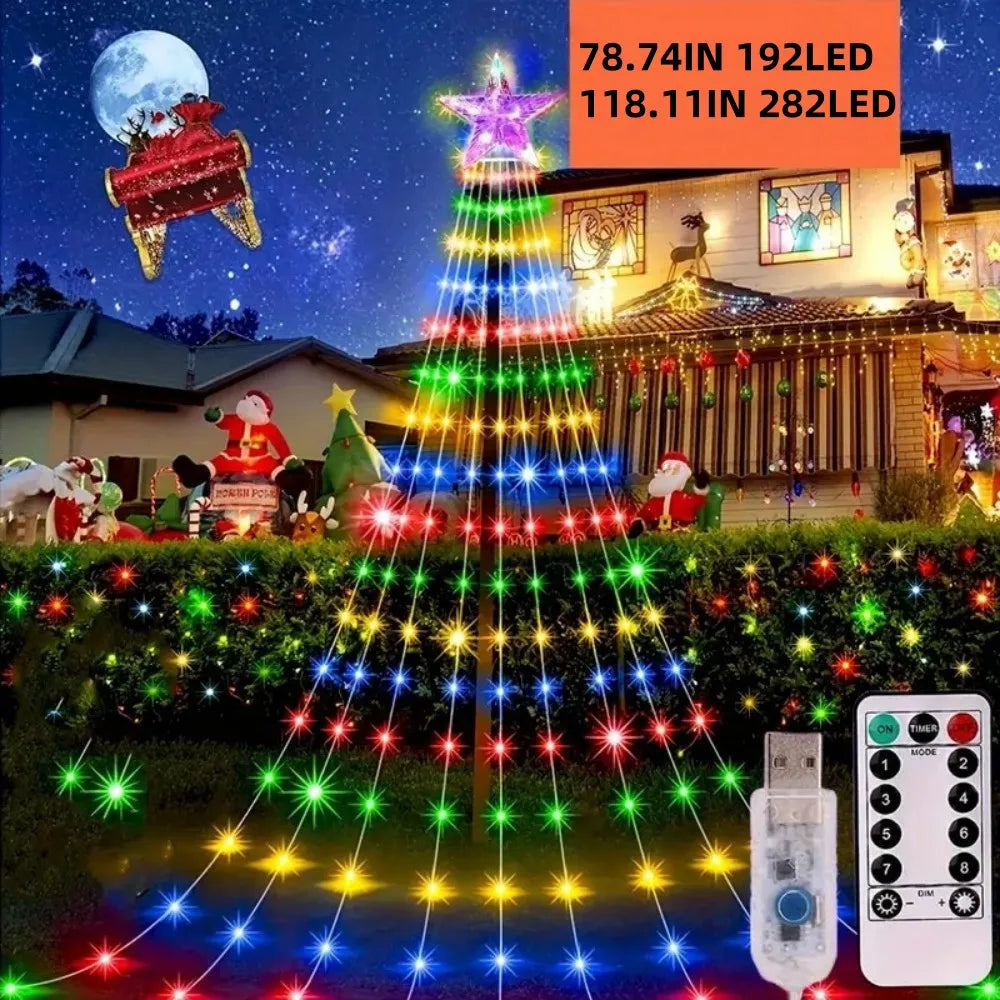 1PC 2M/3M Christmas USB Star Waterfall Light with 8-mode remote control,used for party and holiday decoration ﻿ Vue Multicolor 1PC 2M192LED