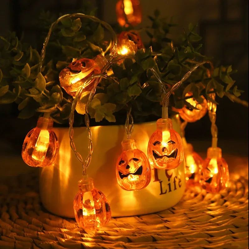 Halloween Led Lights String Twinkle Party Festoon Light Decoration Skull Pumpkin Bat Outdoor Lights Garland Street Portable Vue
