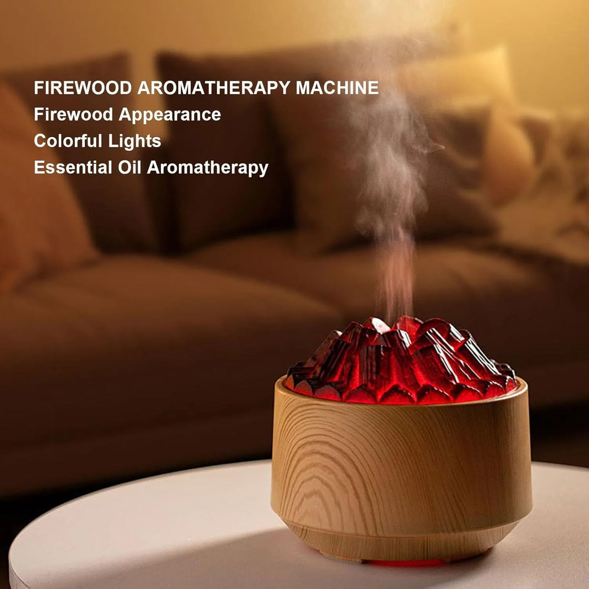 Volcano Flame Aroma Low Noise USB Diffuser Essential Oil Diffuser Bonfire Humidifier with 7-Color Flame Light for Home Office Vue Light Wood