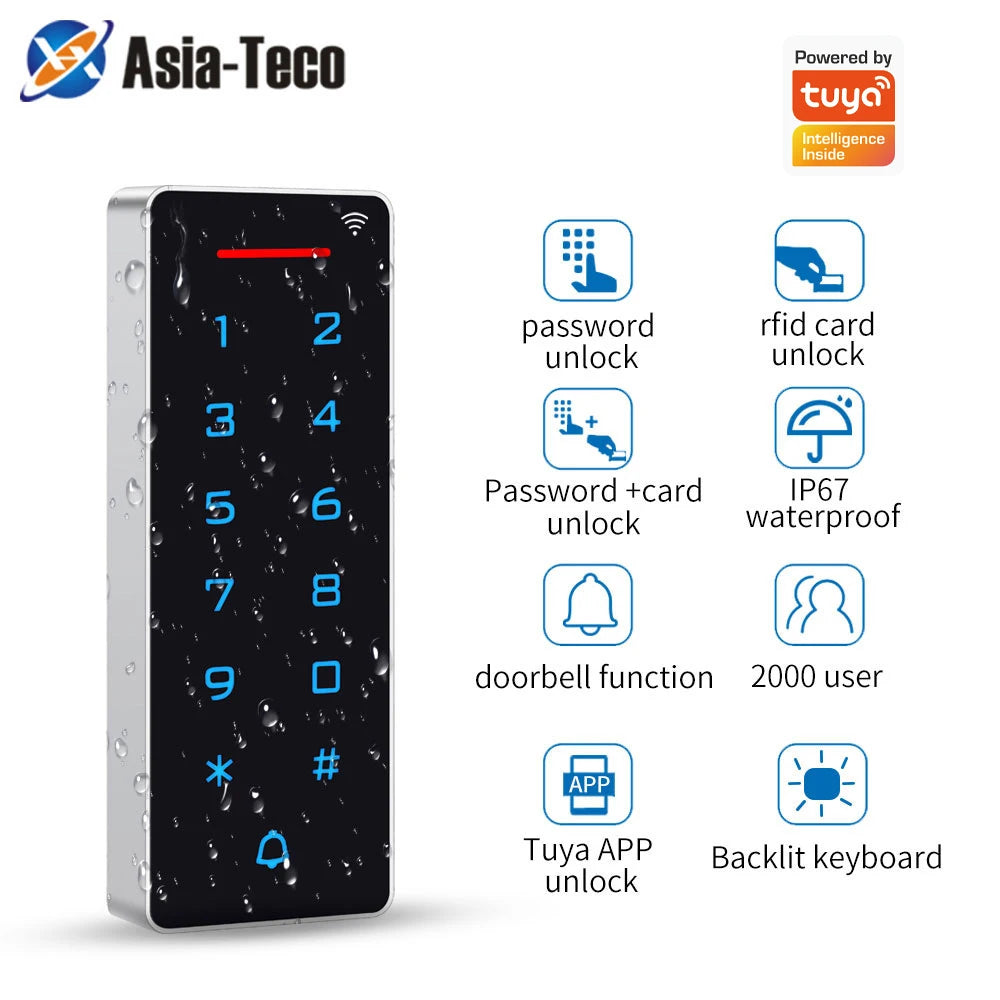 WiFi Door Access Control Keypad Standalone ID&IC RFID Access Control Card Reader IP67 Waterproof Output&Input Support Tuya App Vue