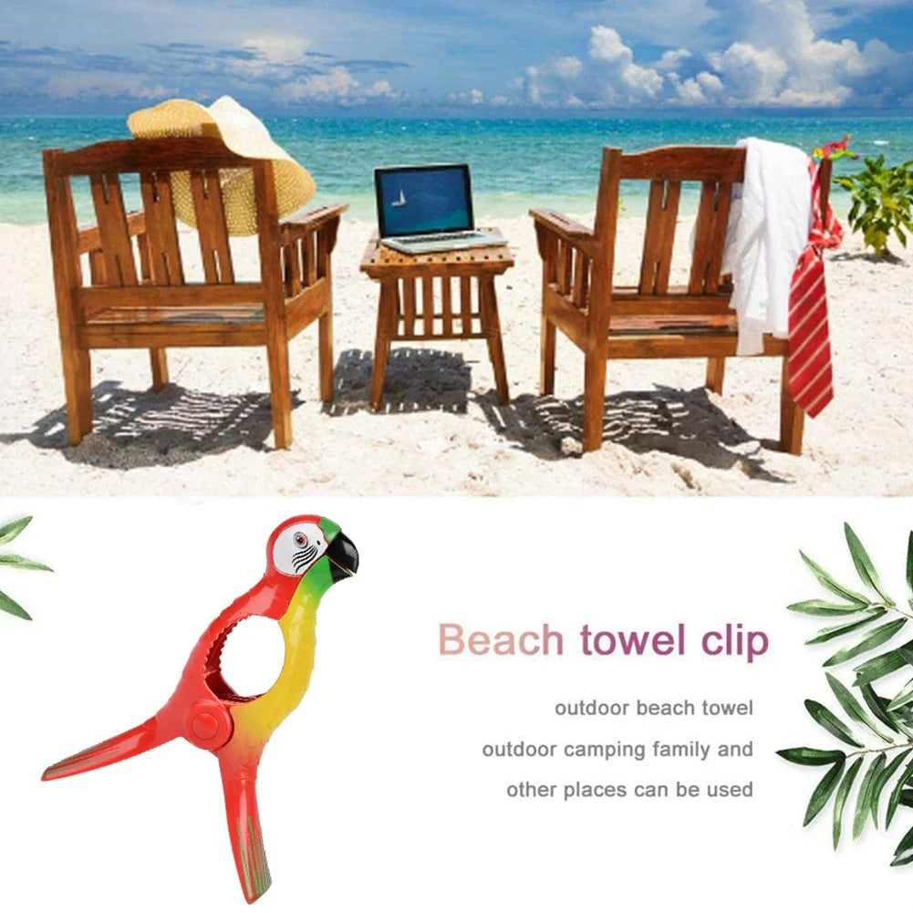 ABKW-8Pcs Beach Towel Clips For Sun Loungers, Parrot Bird Towel Clips Large Windproof Clothes Hanging Peg Quilt Clamp Holder Vue