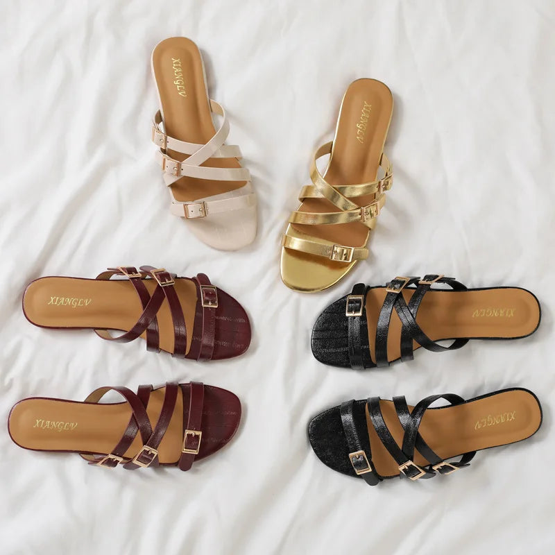 Women's Summer Flat Slide Sandals – Lightweight Non-Slip Flat Slide Sandals Vue