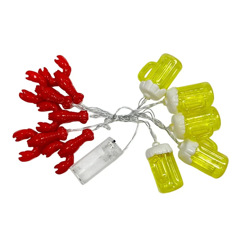 Beer Mug & Lobster String Lights,LED Fairy Lights, Decorative Lights for Summer Party Holiday Camping Home Decorations Vue