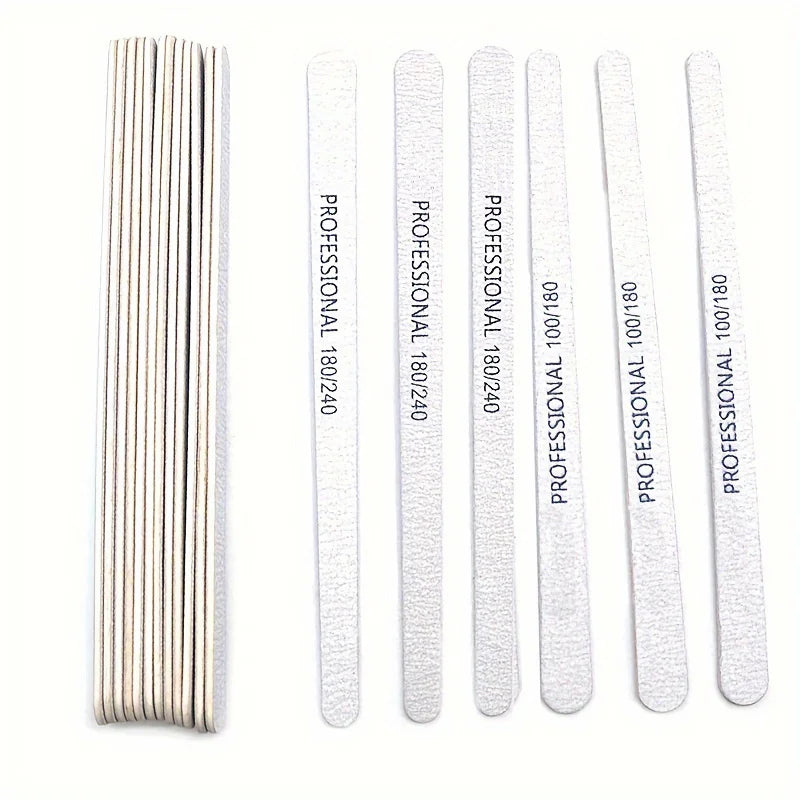 Grey Sandpaper Nail Files 100/180/240 Buffs For Manicure Pedicure Tools Material Srong Thick Nails File Kit Vue